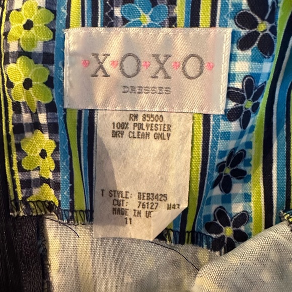 XOXO Green &Blue Floral Y2K Vintage 60’s Inspired Print Sleeveless Dress Size 11 - Picture 12 of 15